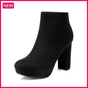 Women's High Heel Ankle Boots Platform Block Heel Non-Slip Zipper